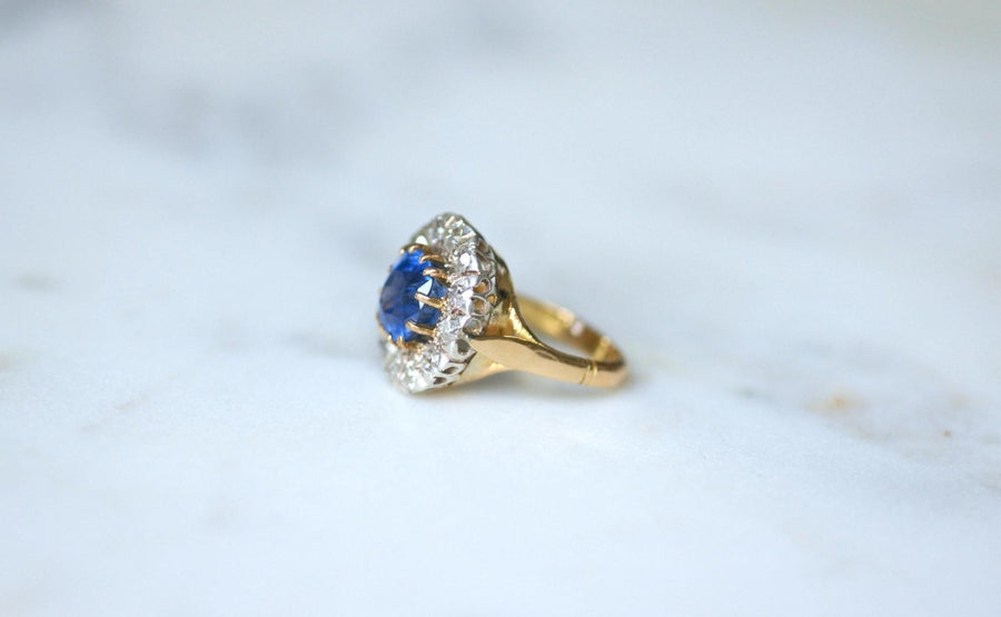Ceylon Sapphire 4.50 Cts Daisy Ring with Diamonds - Galerie Pénélope