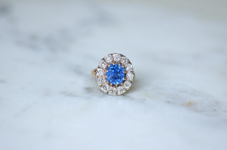 Ceylon Sapphire 4.50 Cts Daisy Ring with Diamonds - Galerie Pénélope