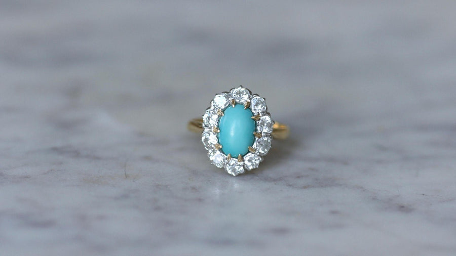 Marguerite Turquoise and Diamond Ring - Galerie Pénélope