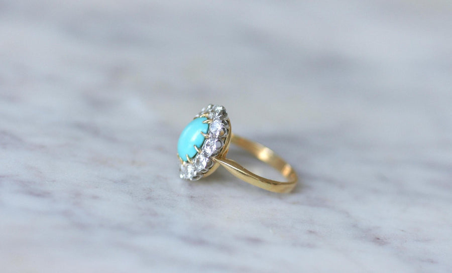 Marguerite Turquoise and Diamond Ring - Galerie Pénélope