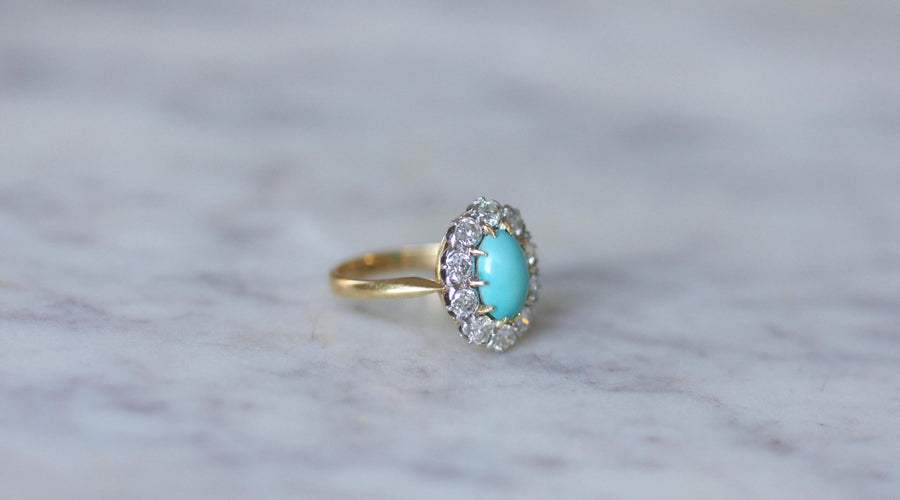 Marguerite Turquoise and Diamond Ring - Galerie Pénélope