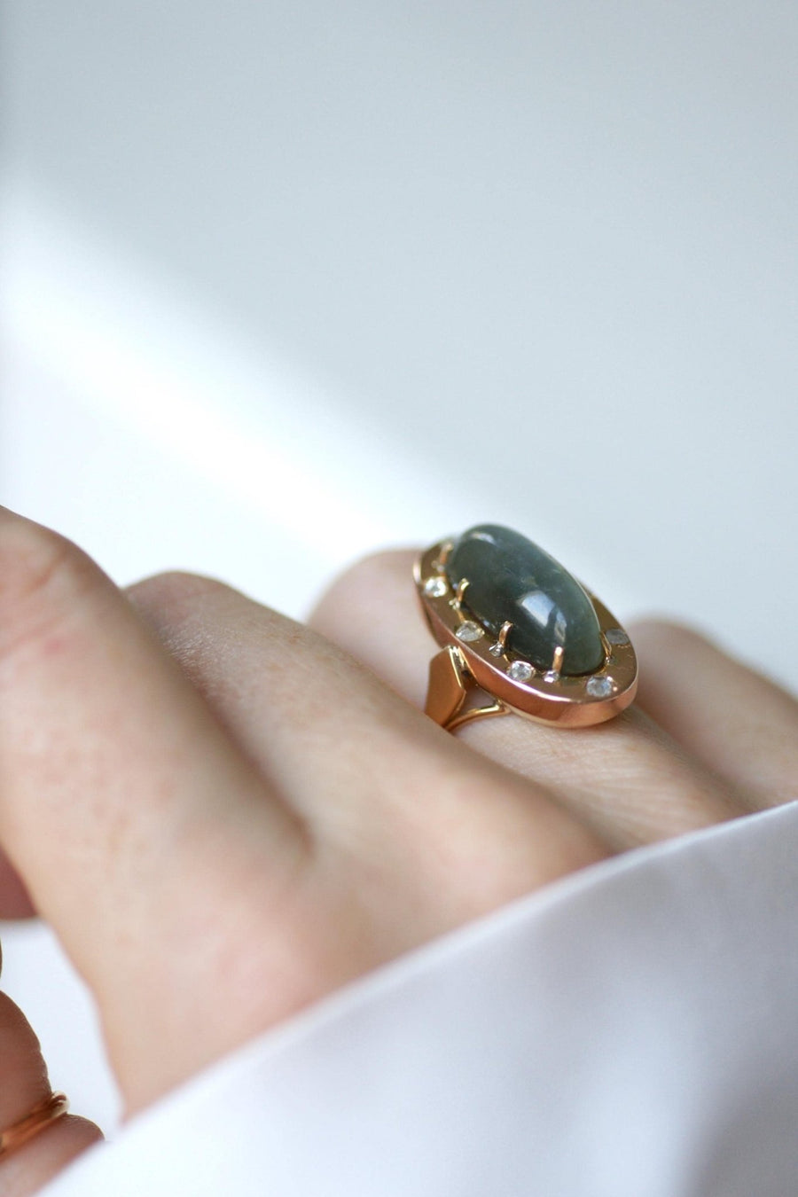 Marquise Ring Cat's Eye and Diamonds on Rose Gold - Galerie Pénélope