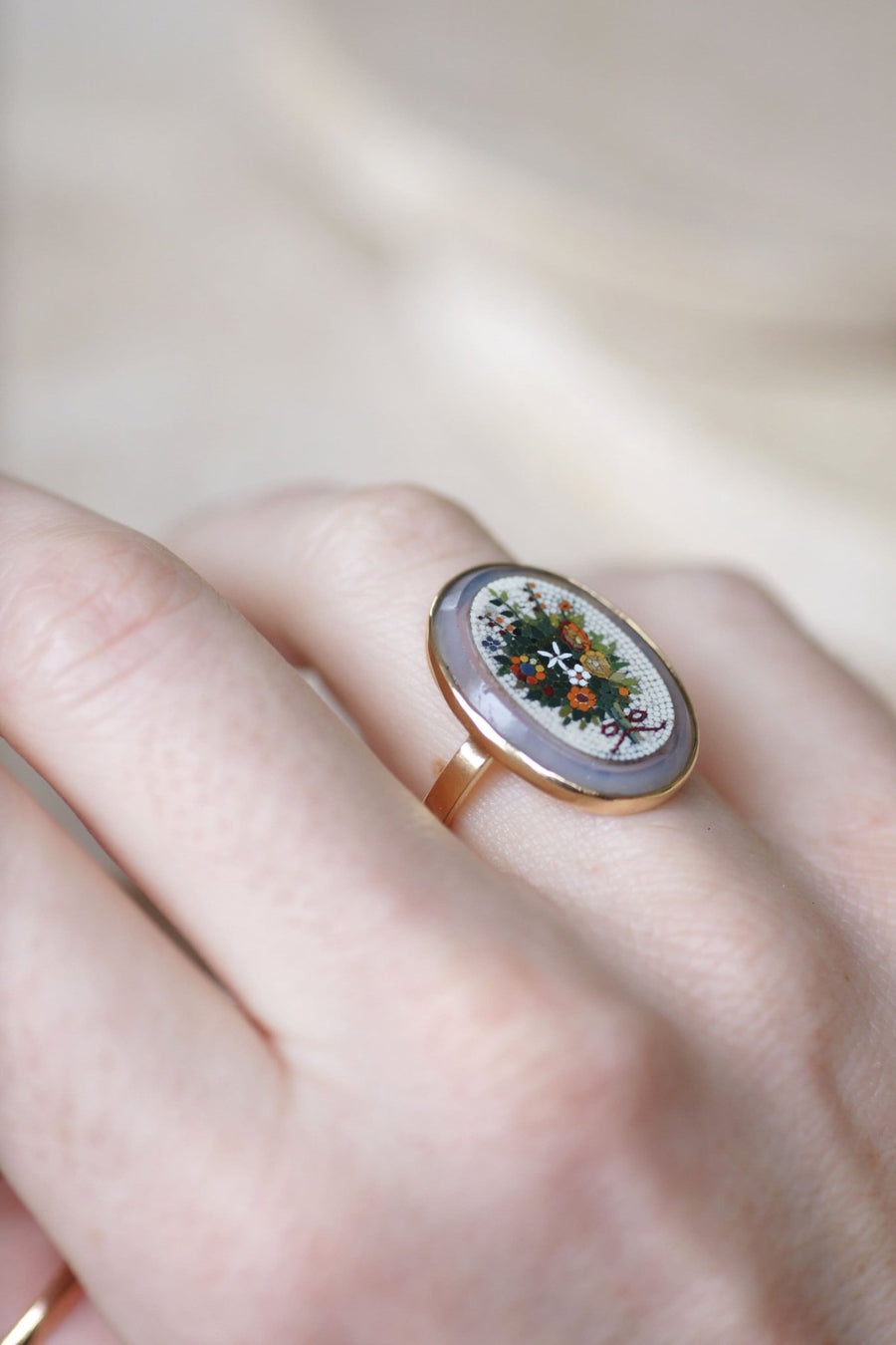 Micro mosaic yellow gold flower bouquet ring - Galerie Pénélope