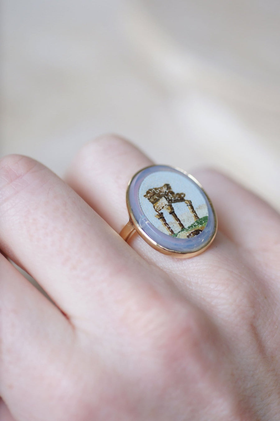 Antique Yellow Gold Antique Temple Micro Mosaic Ring - Galerie Pénélope