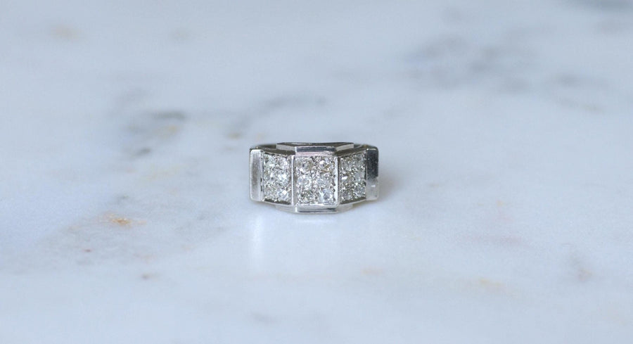 Art Deco Staircase Ring Diamonds on Platinum - Galerie Pénélope