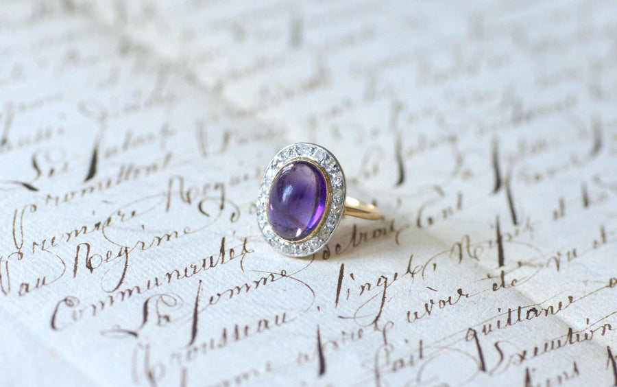 Amethyst and Diamond Cabochon Pompadour Ring - Galerie Pénélope