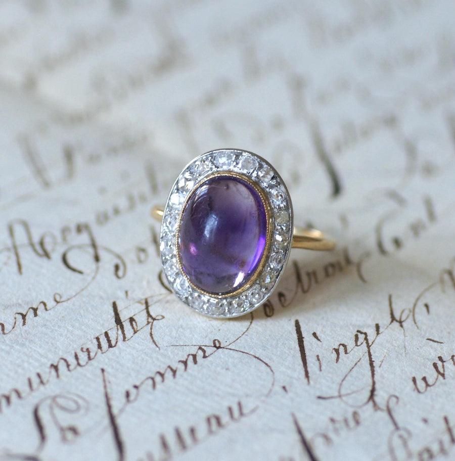 Amethyst and Diamond Cabochon Pompadour Ring - Galerie Pénélope