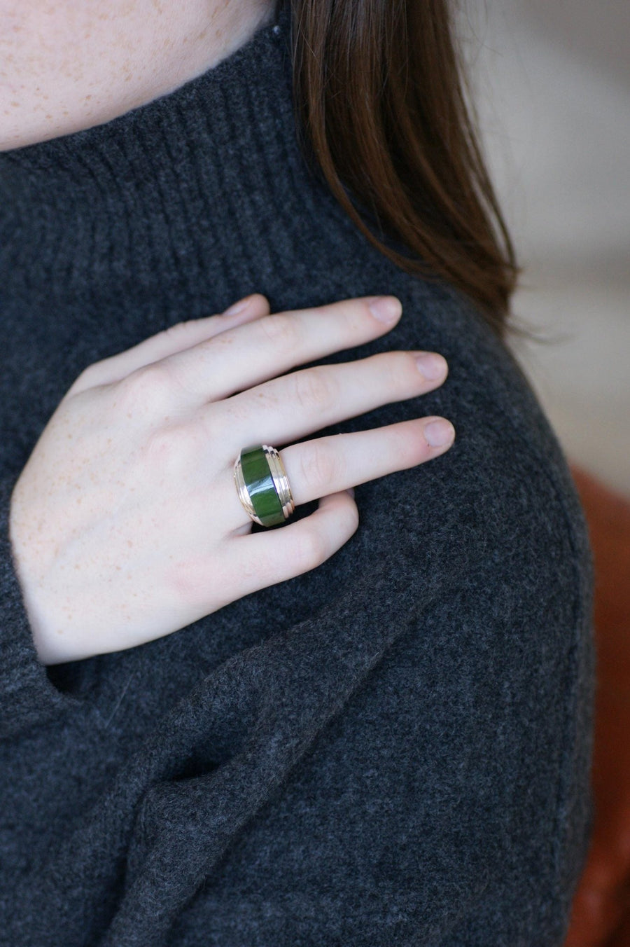 Puiforcat ring by André Vassort Jade on Gold and Silver - Galerie Pénélope