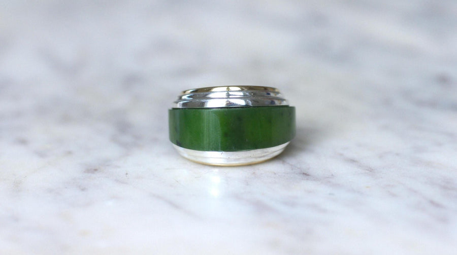 Puiforcat ring by André Vassort Jade on Gold and Silver - Galerie Pénélope