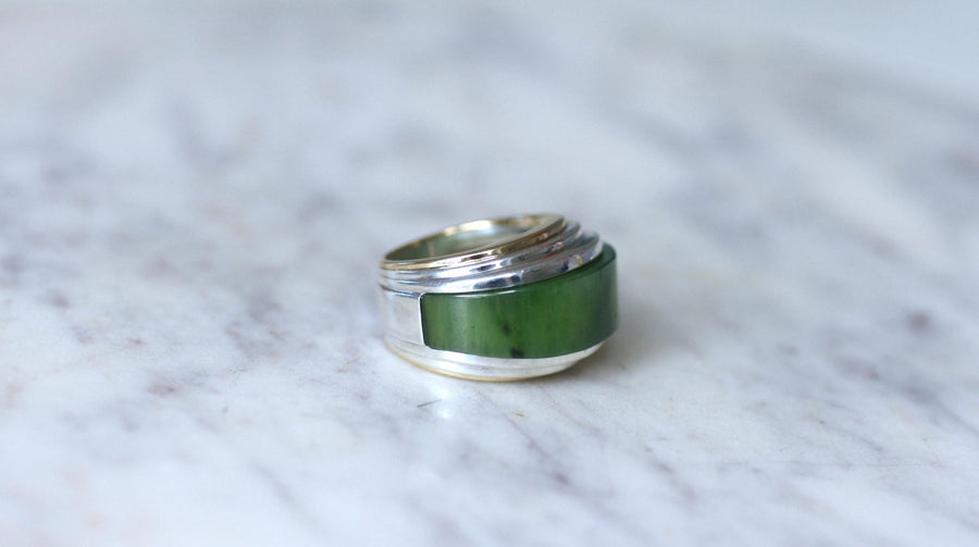 Puiforcat ring by André Vassort Jade on Gold and Silver - Galerie Pénélope
