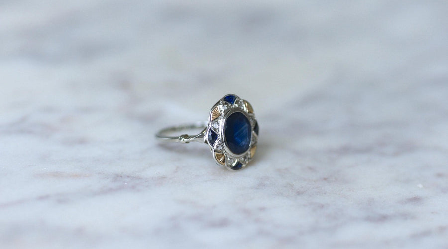 Sapphire and Diamond Art Deco Rosette Ring - Galerie Pénélope