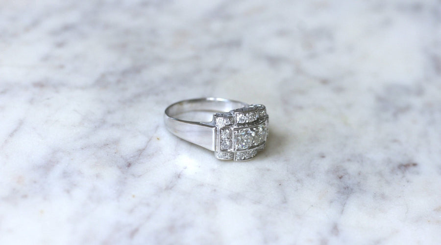 Art Deco Tank Ring Diamonds on White Gold and Platinum - Galerie Pénélope