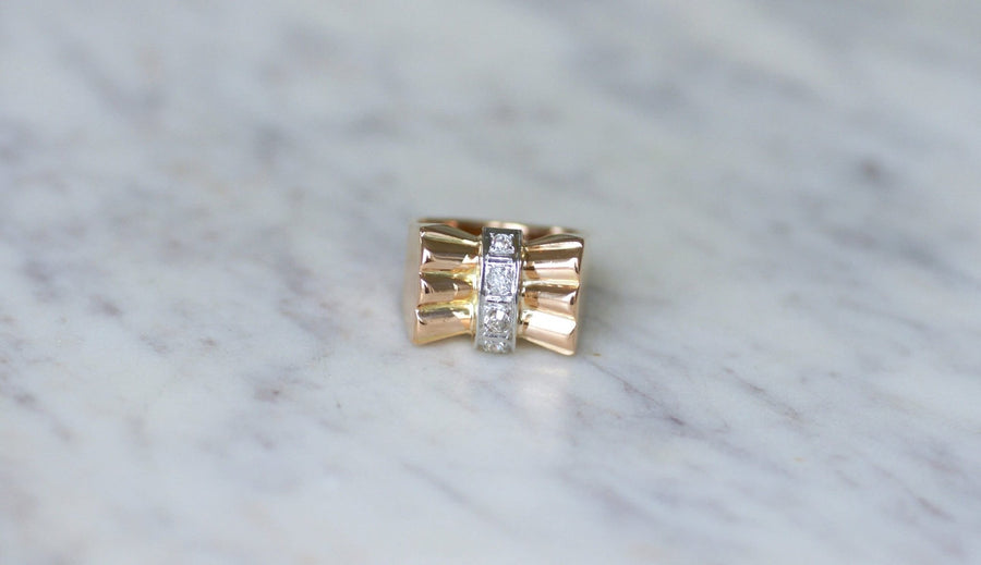 Pink Gold and Diamond Tank Knot Ring - Galerie Pénélope