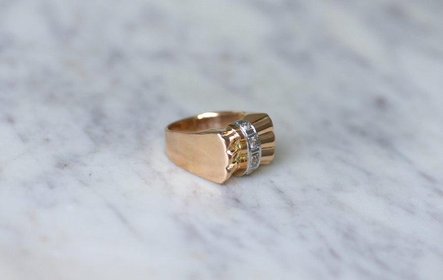 Pink Gold and Diamond Tank Knot Ring - Galerie Pénélope