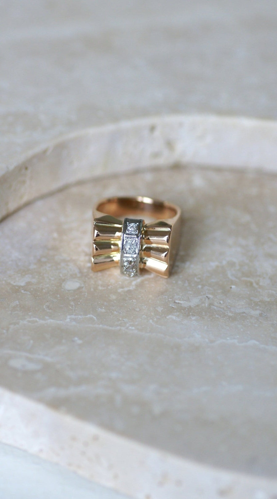 Pink Gold and Diamond Tank Knot Ring - Galerie Pénélope