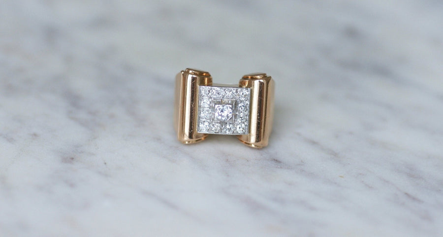 Pink Gold and Diamond Tank Rouleaux Ring - Galerie Pénélope