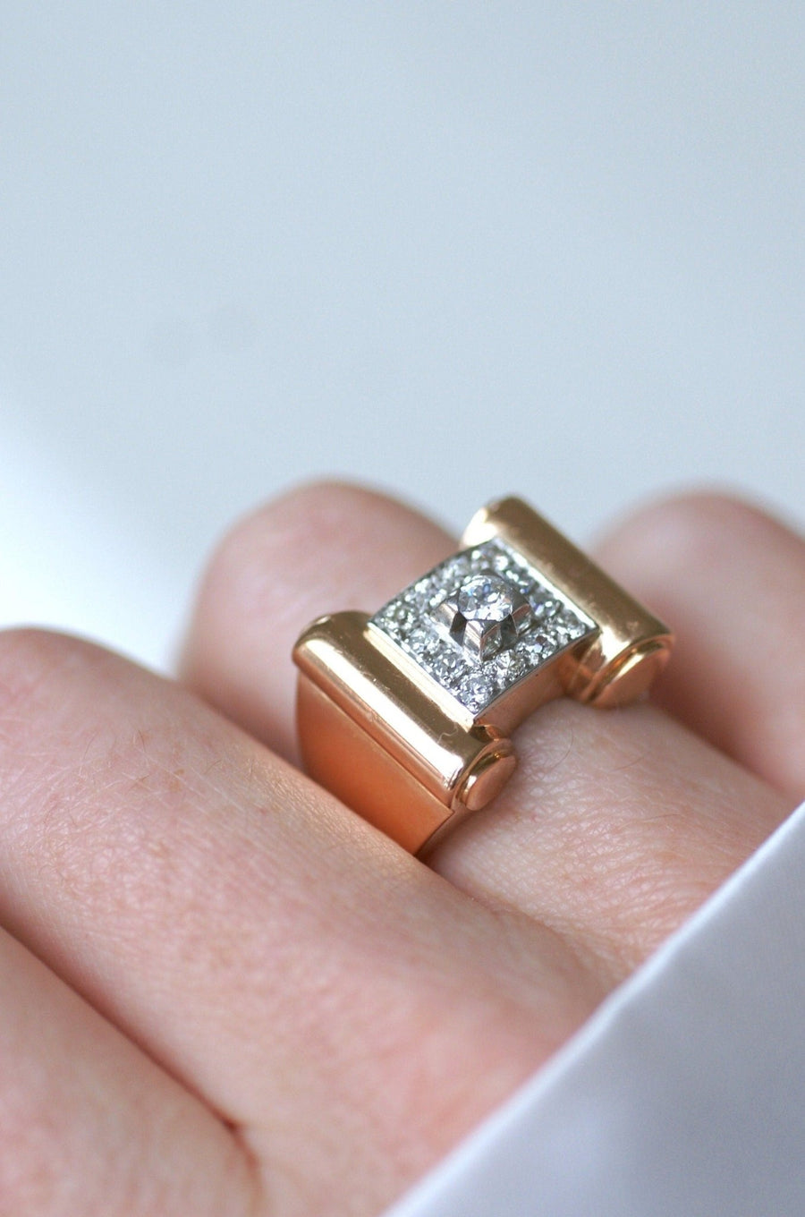 Pink Gold and Diamond Tank Rouleaux Ring - Galerie Pénélope