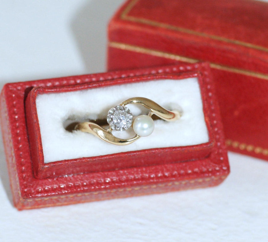 Toi et Moi Gold Platinum Pearl and Diamond Ring - Galerie Pénélope