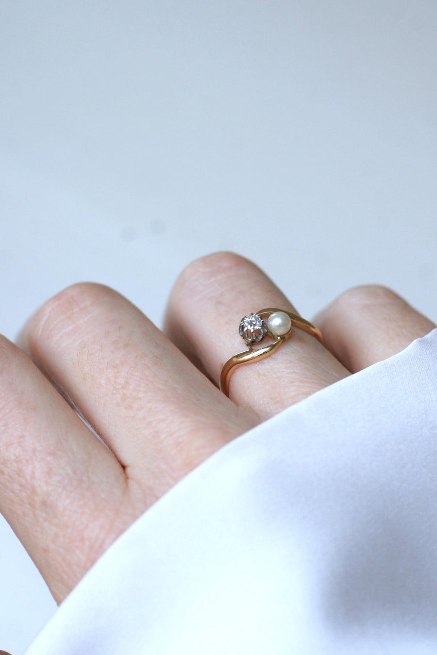 Toi et Moi Gold Platinum Pearl and Diamond Ring - Galerie Pénélope
