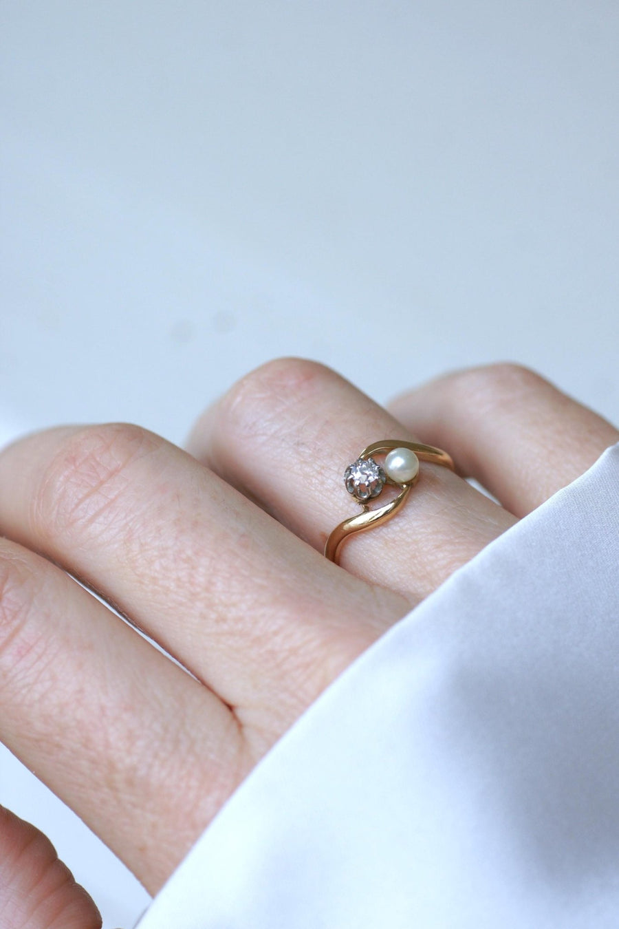 Toi et Moi Gold Platinum Pearl and Diamond Ring - Galerie Pénélope