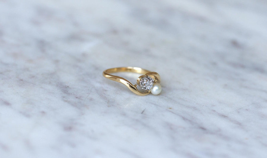 Toi et Moi Gold Platinum Pearl and Diamond Ring - Galerie Pénélope
