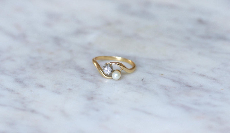 Toi et Moi Gold Platinum Pearl and Diamond Ring - Galerie Pénélope