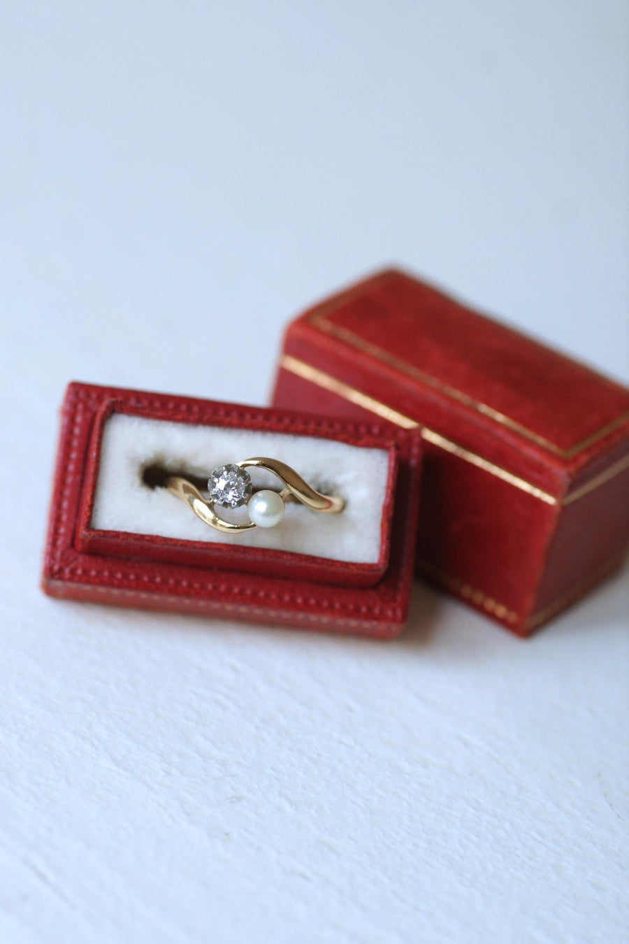 Toi et Moi Gold Platinum Pearl and Diamond Ring - Galerie Pénélope