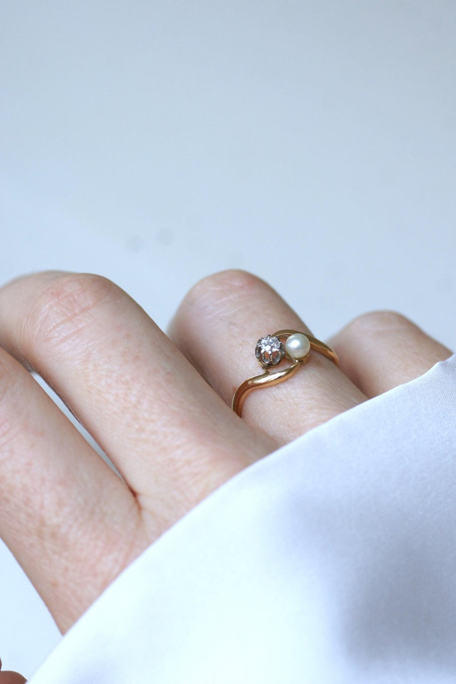 Toi et Moi Gold Platinum Pearl and Diamond Ring - Galerie Pénélope
