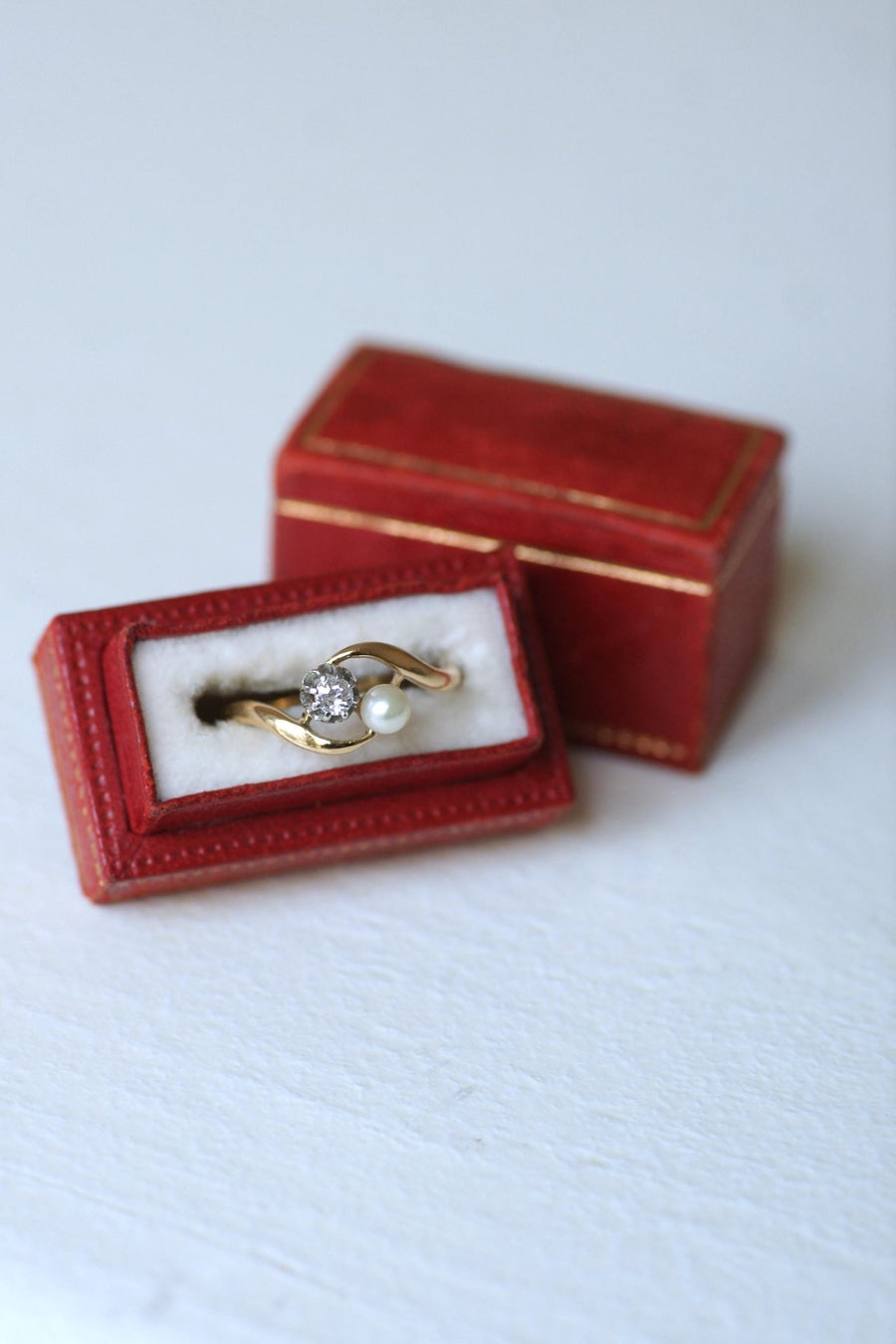 Toi et Moi Gold Platinum Pearl and Diamond Ring - Galerie Pénélope