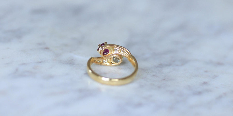 Toi et Moi Ruby and Diamond Ring on Yellow Gold - Galerie Pénélope