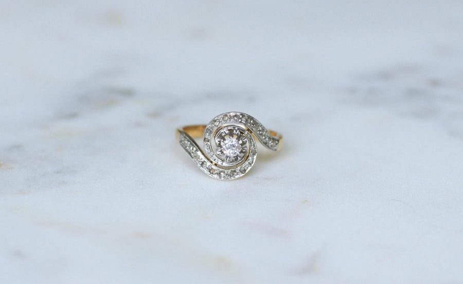 Gold & Platinum Diamond Tourbillon Ring - Galerie Pénélope