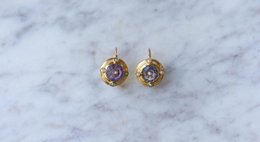 Amethyst and Pearl Earrings on Yellow Gold - Galerie Pénélope