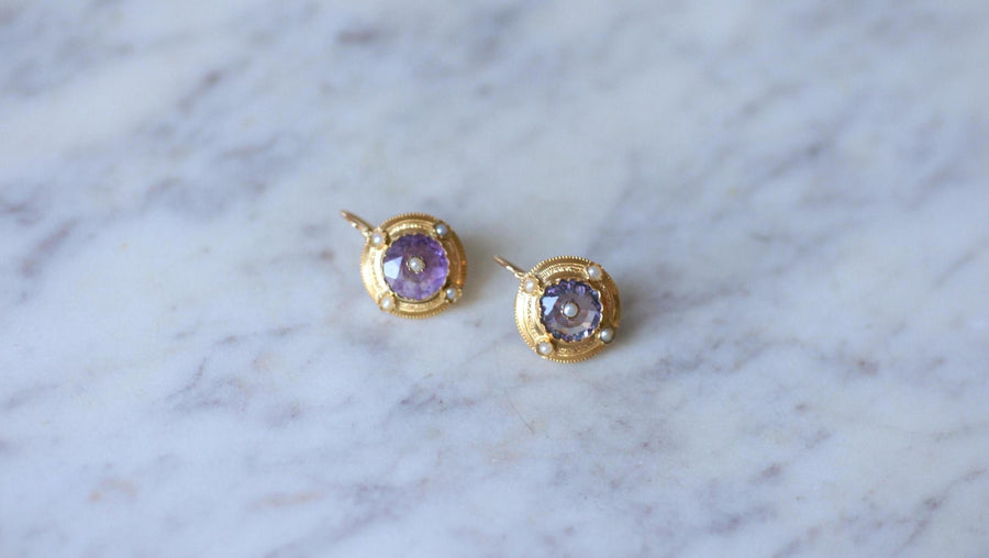 Amethyst and Pearl Earrings on Yellow Gold - Galerie Pénélope