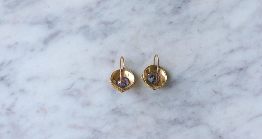 Amethyst and Pearl Earrings on Yellow Gold - Galerie Pénélope