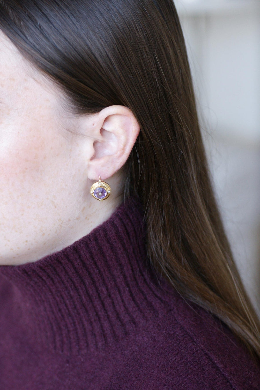 Amethyst and Pearl Earrings on Yellow Gold - Galerie Pénélope