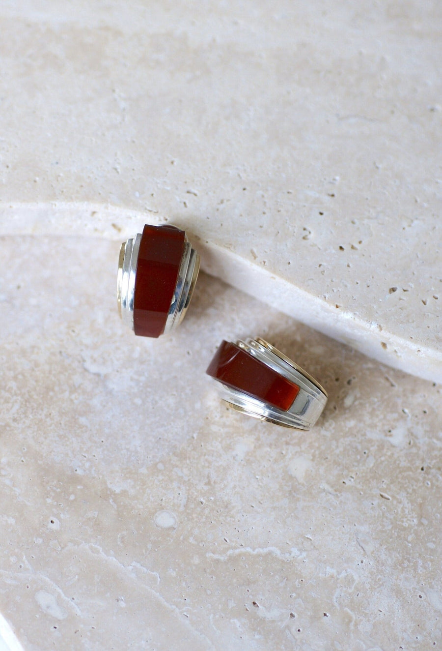 Earrings Clips Puiforcat Carnelian on Gold and Silver - Galerie Pénélope