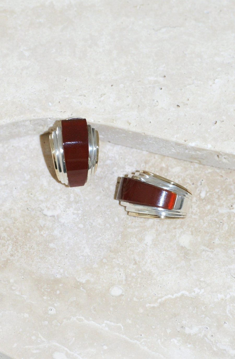 Earrings Clips Puiforcat Carnelian on Gold and Silver - Galerie Pénélope