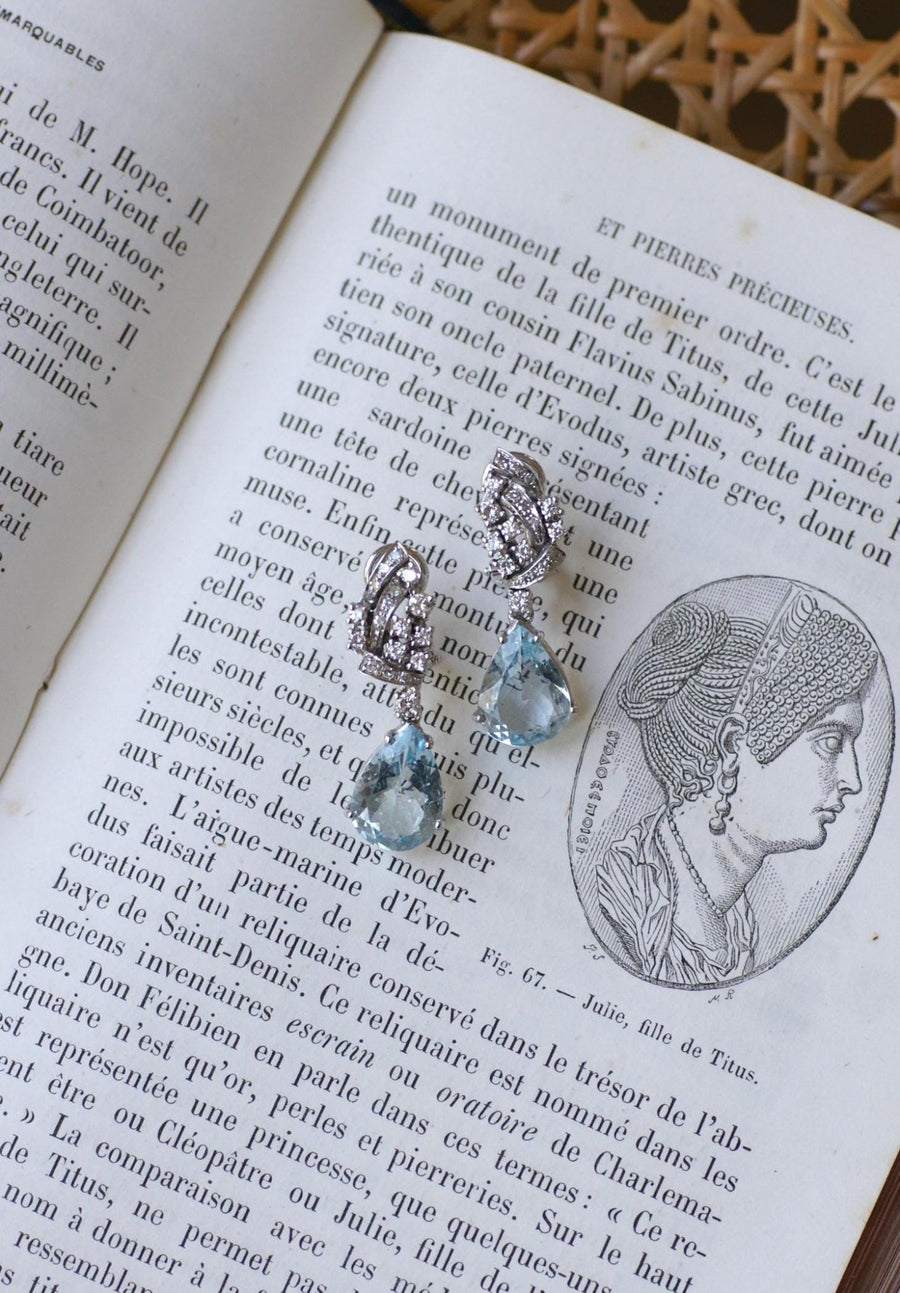 Aquamarine and Diamond Drop Earrings - Galerie Pénélope