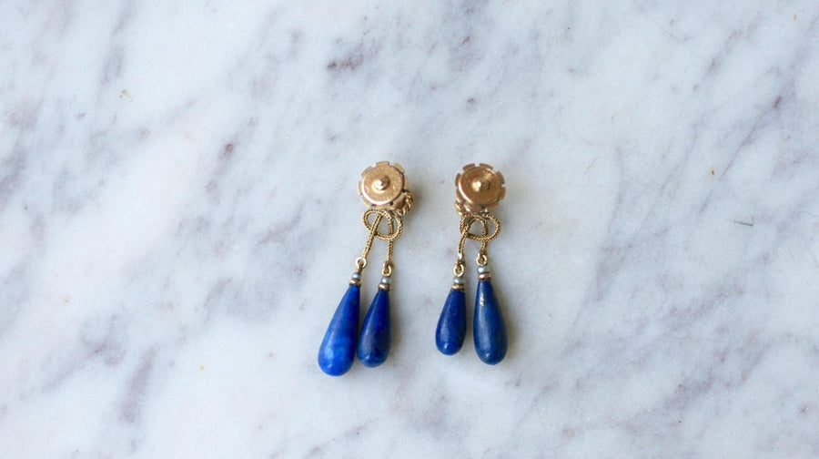 Lapis Lazuli Drop Earrings on Yellow Gold - Galerie Pénélope