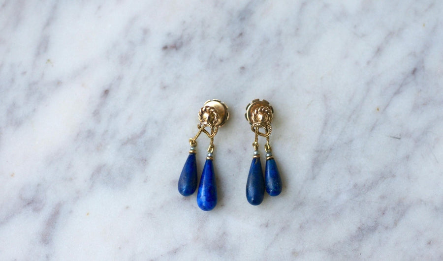 Lapis Lazuli Drop Earrings on Yellow Gold - Galerie Pénélope