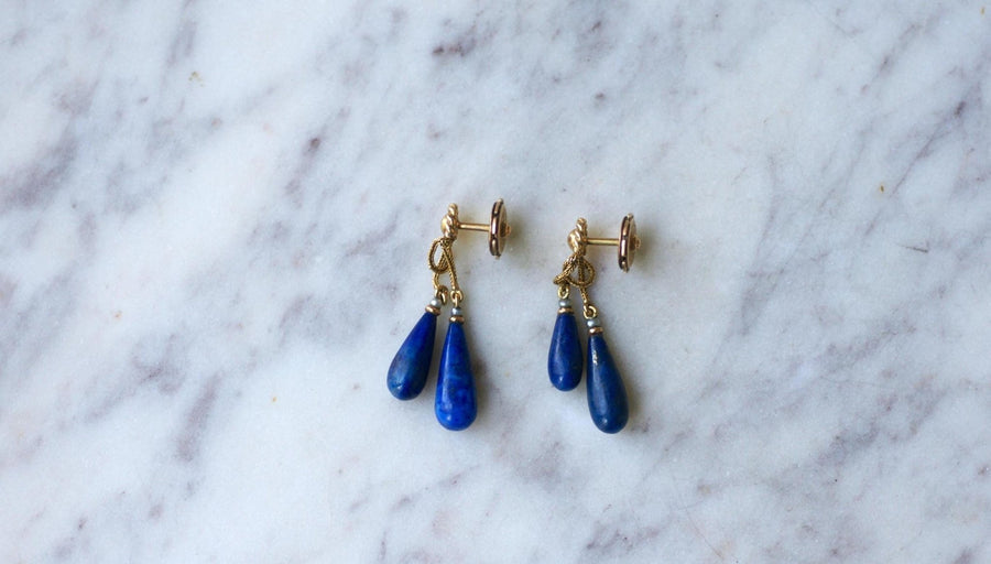 Lapis Lazuli Drop Earrings on Yellow Gold - Galerie Pénélope