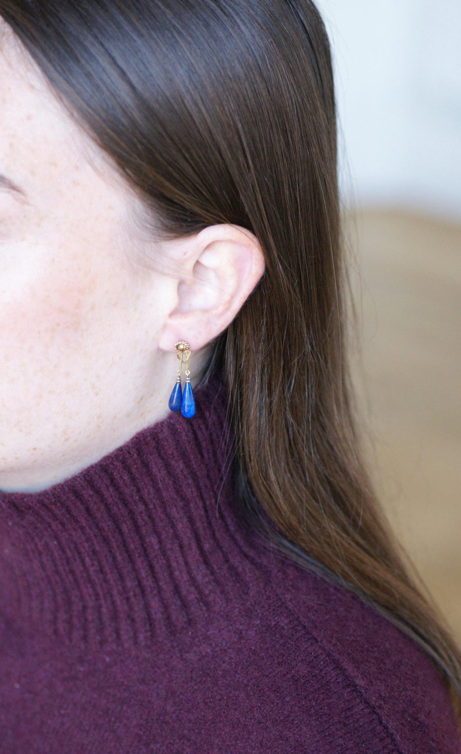 Lapis Lazuli Drop Earrings on Yellow Gold - Galerie Pénélope