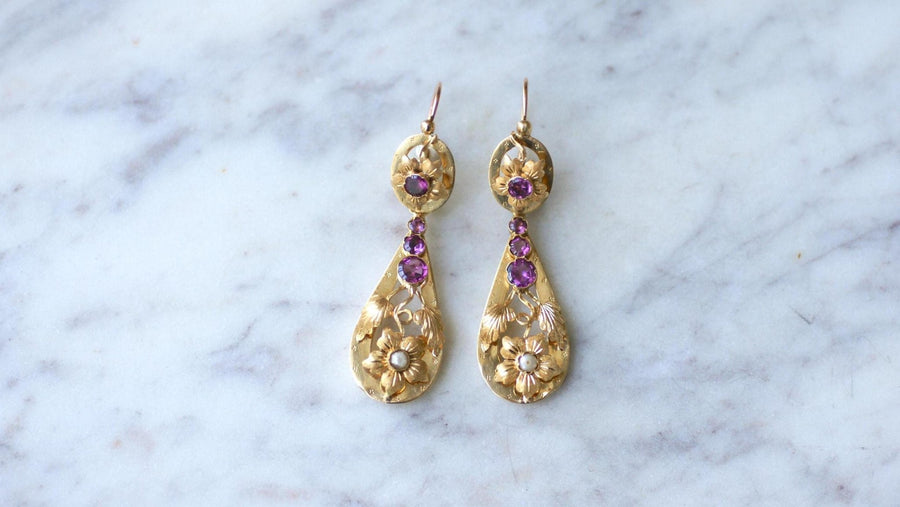 Garnet and Yellow Gold Drop Earrings - Galerie Pénélope