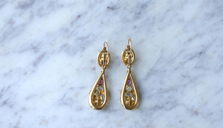 Garnet and Yellow Gold Drop Earrings - Galerie Pénélope