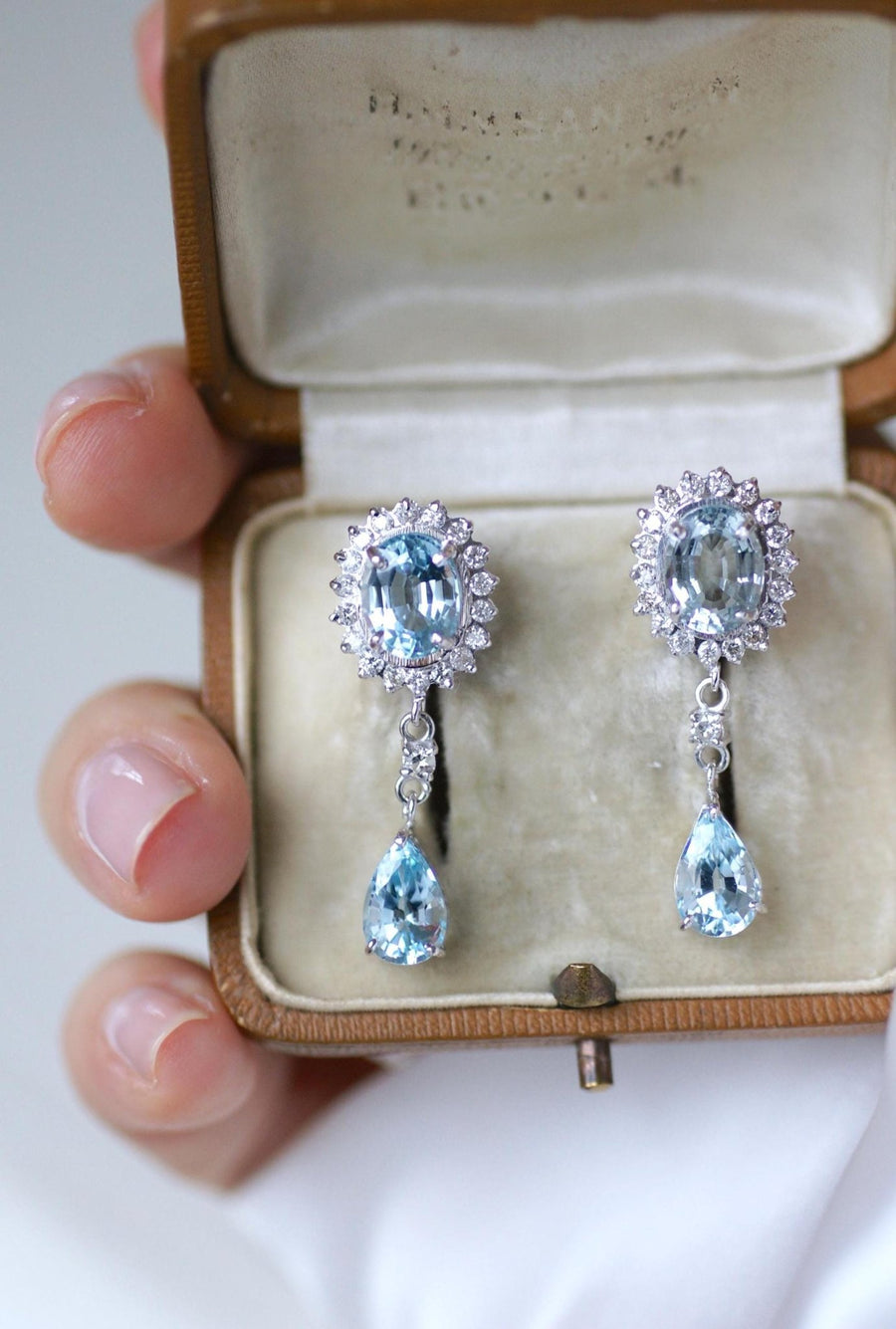 Blue Topaz and Diamond Drop Earrings on White Gold - Galerie Pénélope