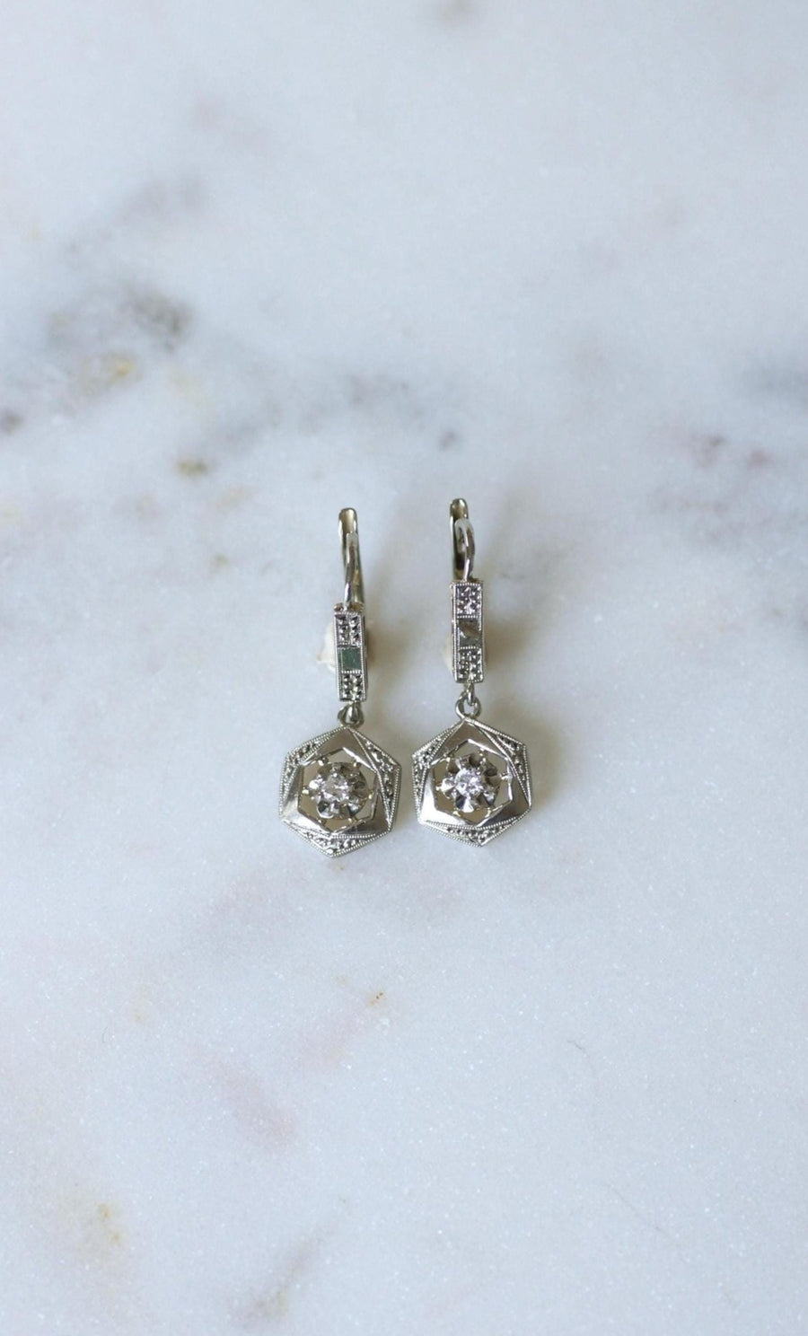 Art Deco Diamond Drop Earrings - Galerie Pénélope