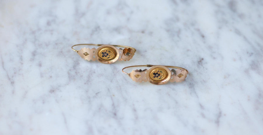 Antique Gold and Enamel Poissard Earrings - Galerie Pénélope