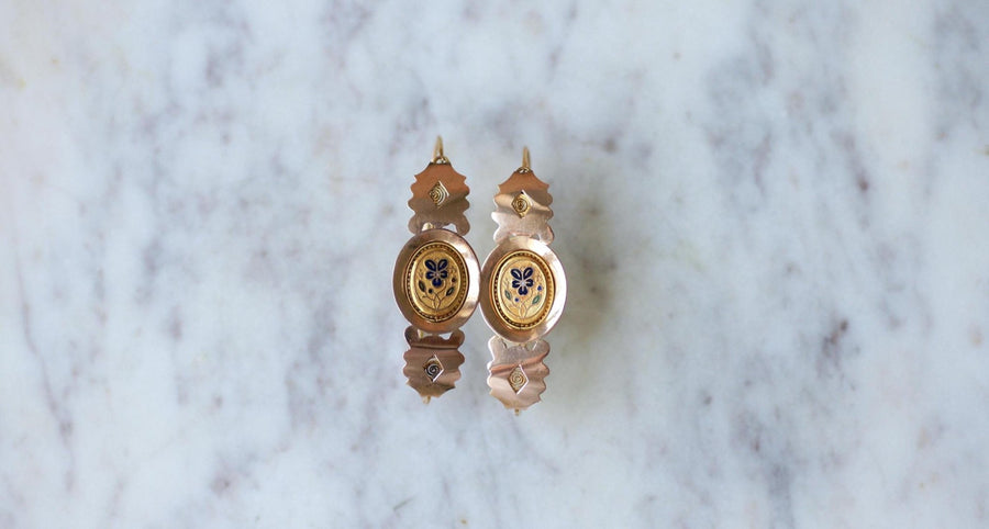 Antique Gold and Enamel Poissard Earrings - Galerie Pénélope