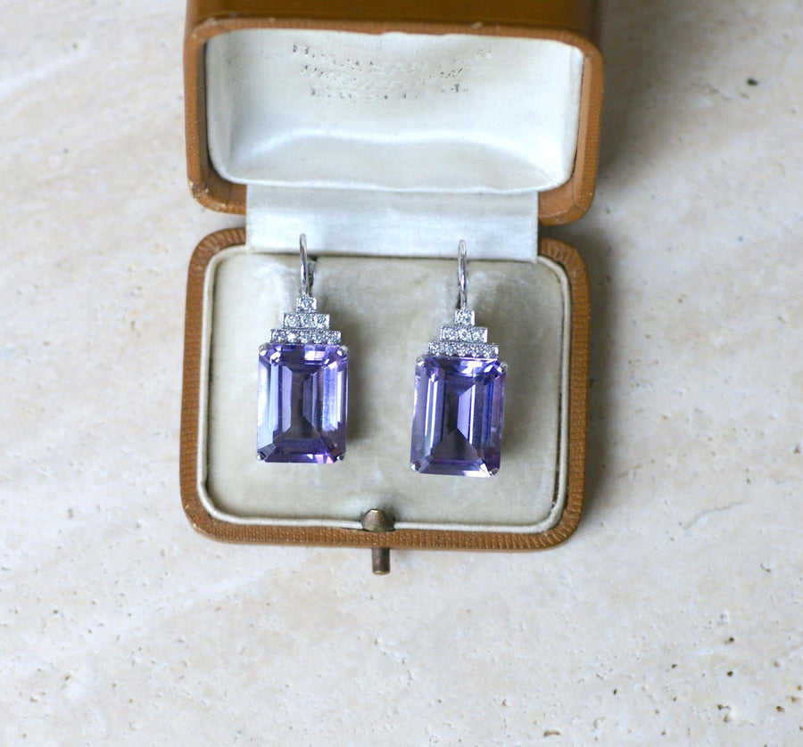 Amethyst and Diamond Art Deco Earrings - Galerie Pénélope