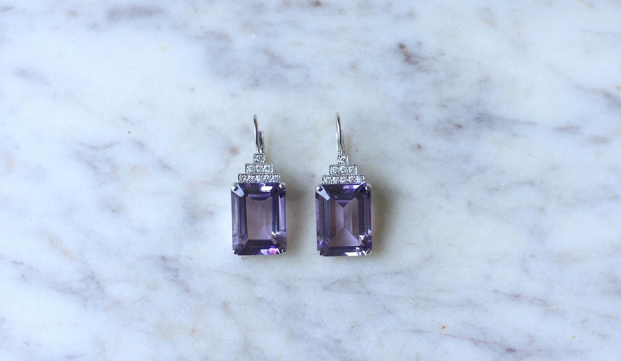 Amethyst and Diamond Art Deco Earrings - Galerie Pénélope